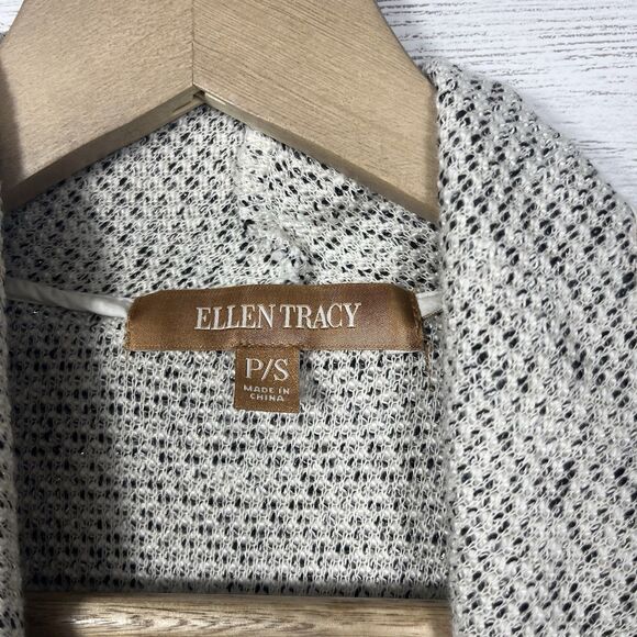 Ellen Tracy womens tweed metallic cardigan size P/S white black - Picture 3 of 5
